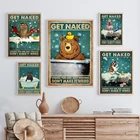 Русалка, кошка, Выдра, Питбуль, собака, искусство голой, Настенная картина для ванной комнаты, холст для туалета, картины, Ретро Декор для стен комнаты