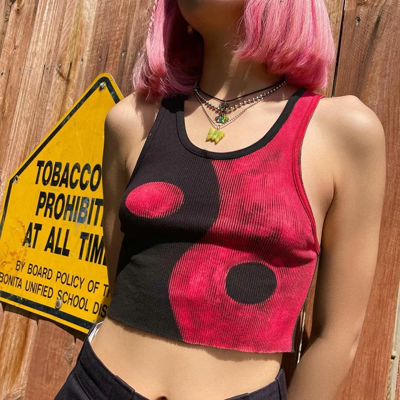 

Summer women's new design vest contrast color printing cropped top