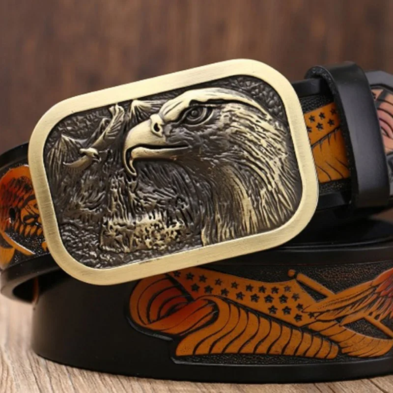 Модная ретро пряжка ремня из чистой меди с резьбой в виде орла супер классные
