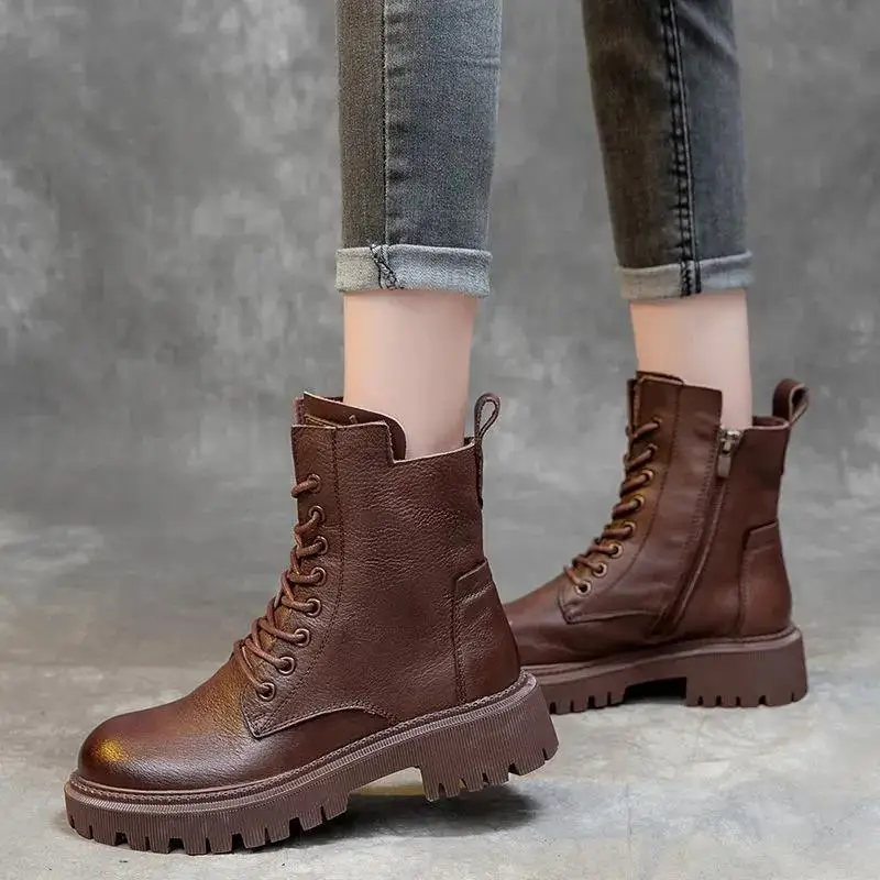 Martin Boots Women British Style 2021 Autumn Winter Korean Version with Fleece Knight Women's Ankle Casual Woman Shoes | Обувь