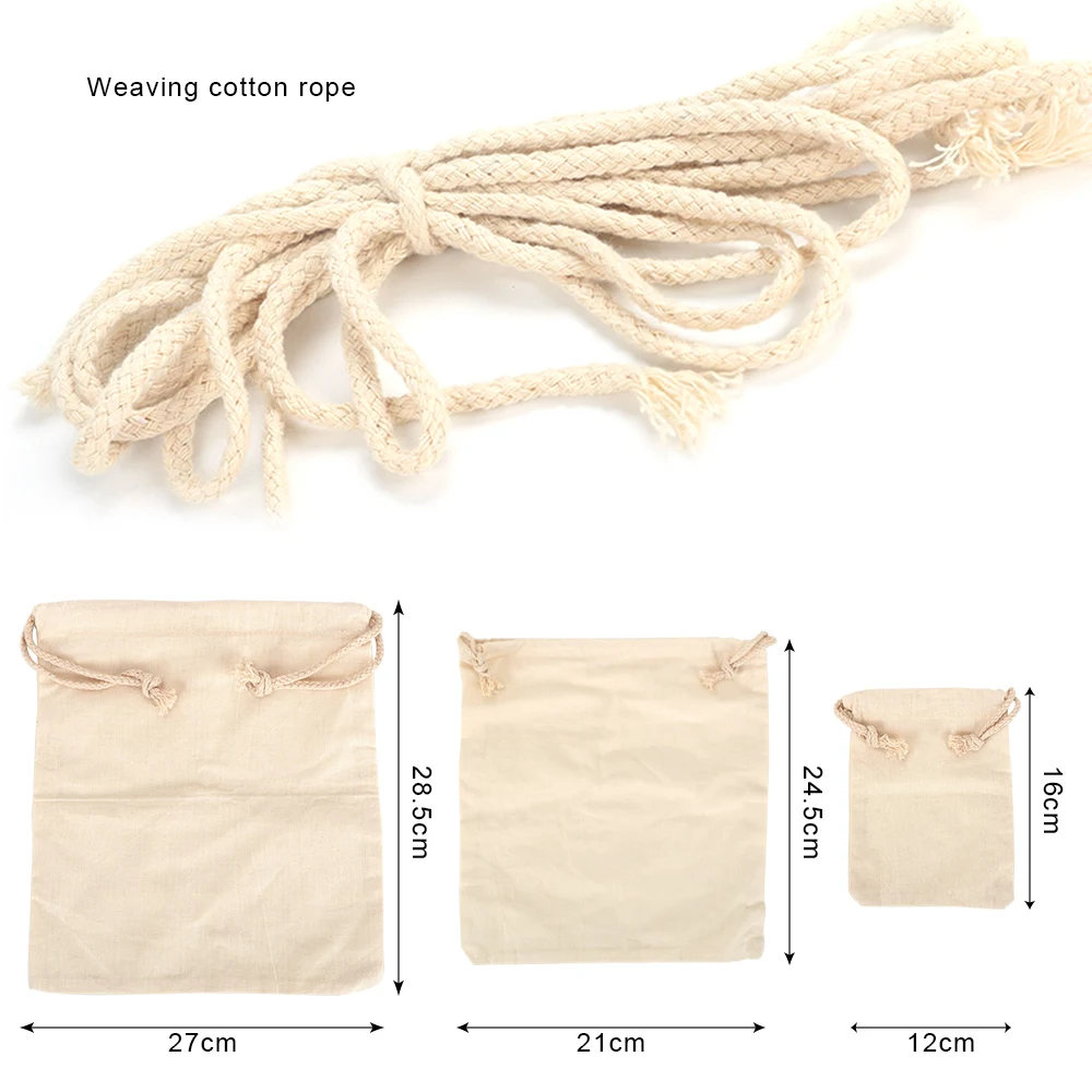 

3 Sizes Home Kitchen Drawstring Shopping Bag Eco-friendly Pure Cotton Produce Bags Reusable Fruit Vegetables Storage Bag