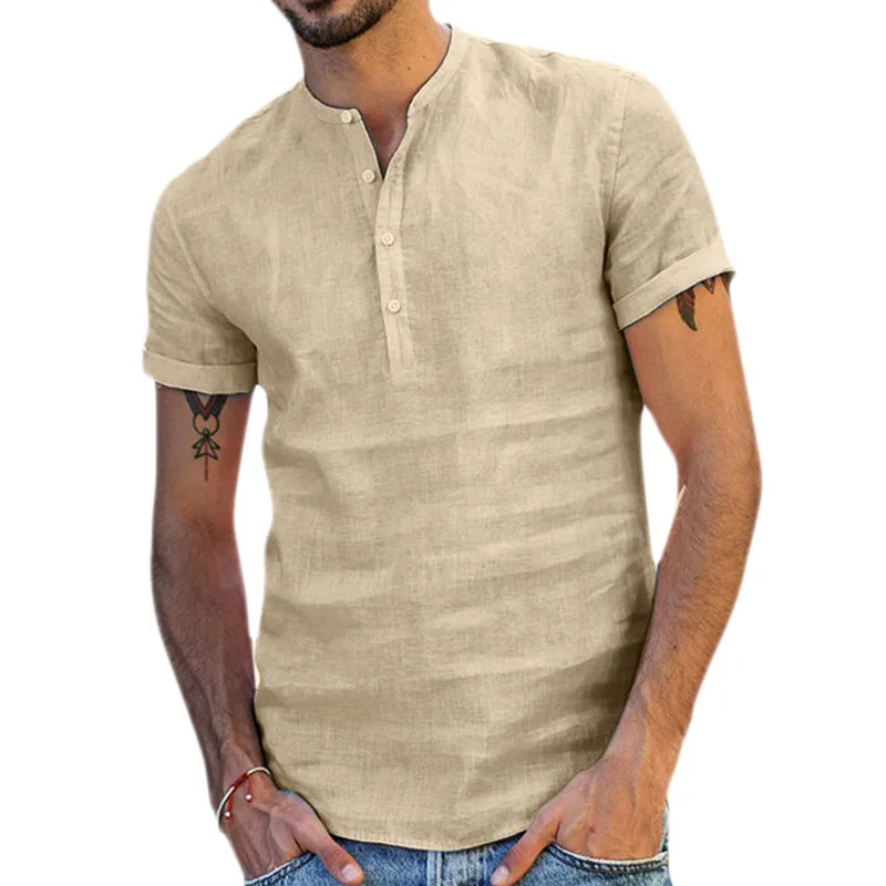 

Shirts Men Summer Classic Short Sleeve Button Simple Linen Shirt Mens Tops Vintage Slim Harajuku Camisas Hombre Men Clothing