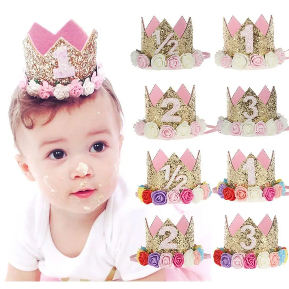 

Baby Girl Crown Letter Shiny Sequins Flower Headwear Birthday Festival Headband