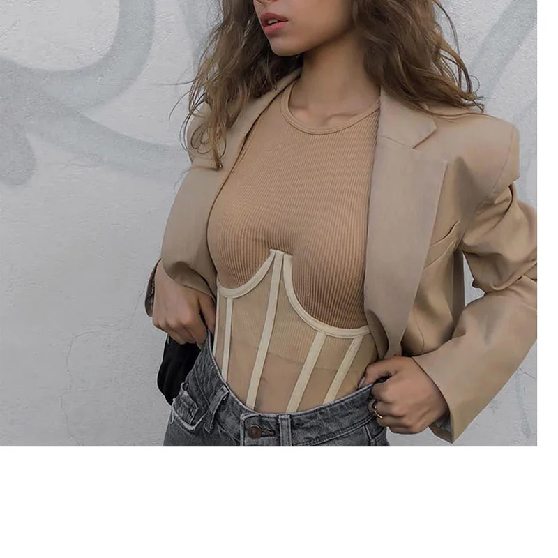

Women Shapers Hot Sale Female Backless Bandage Sexy Tops Elegant Ladies Slim Fit New Fashion Mesh Underwear Clothes