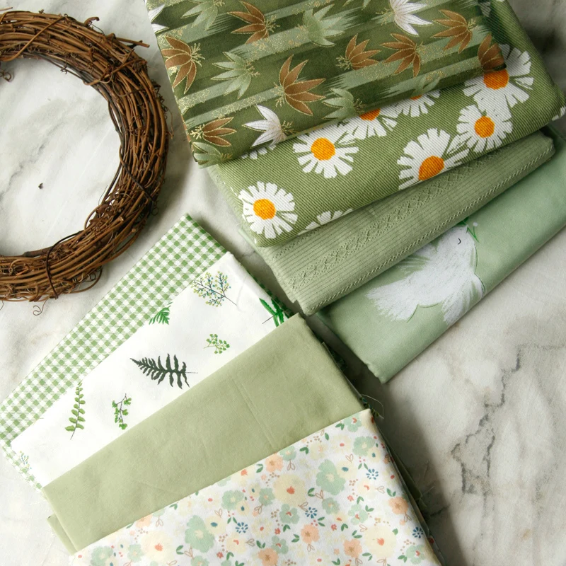 ZENGIA 50x140cm Зеленая флористическая ткань из хлопка с жаккардовым принтом и бронзированием рубашки для кукол.