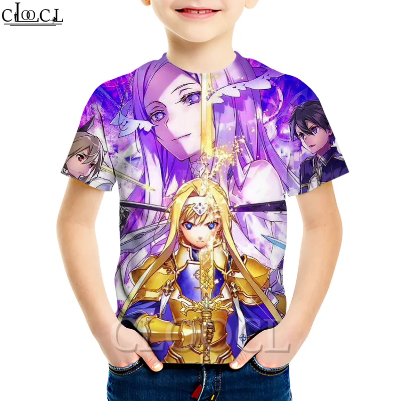 

CLOOCL Japanese Anime Sword Art Online 2021 Summer New Fashion Kids T-shirts 3D Print Boys and Girls Casual Cute Style Tops