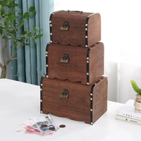 vintage treasure storage box piggy bank organizer saving box case with lock for home retro wooden coin box treasure case gifts