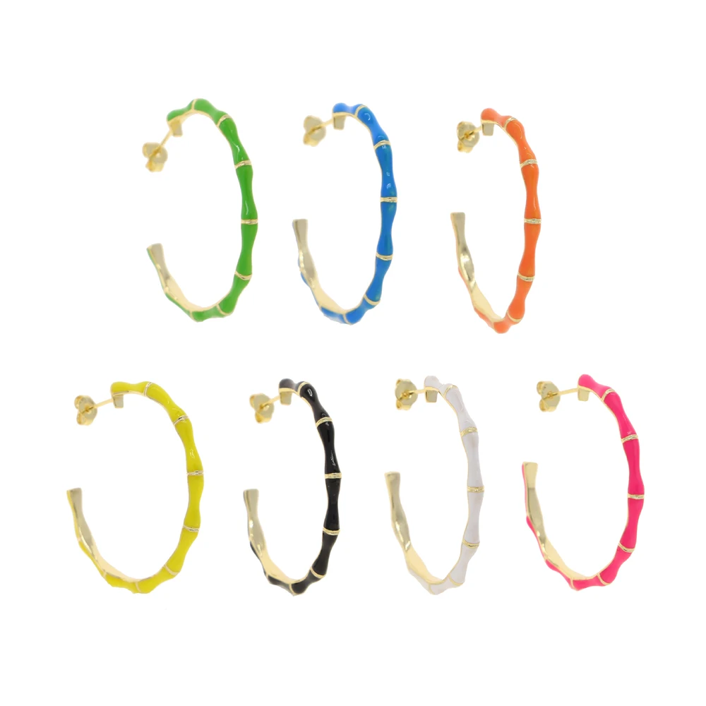 

2021 Summer New Colorful Girl Women Jewelry 40mm Big Circle Hoop Neon Enamel Multi Colors Bamboo Shape Hoop Earring