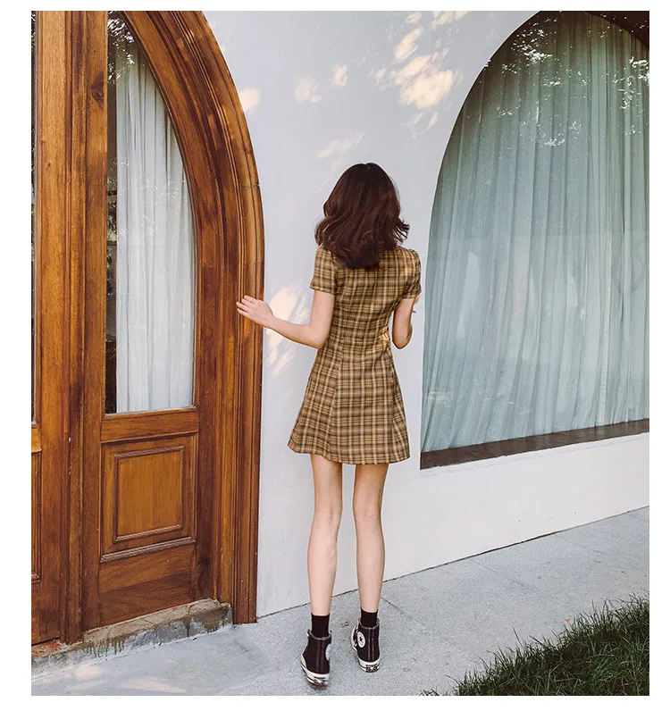 Красное розовое желтое милое платье на пуговицах мини-платье с коротким рукавом