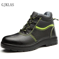mens safety shoes work boots steel toe construction safety boots black leather autumn winter anti smashing working shoes