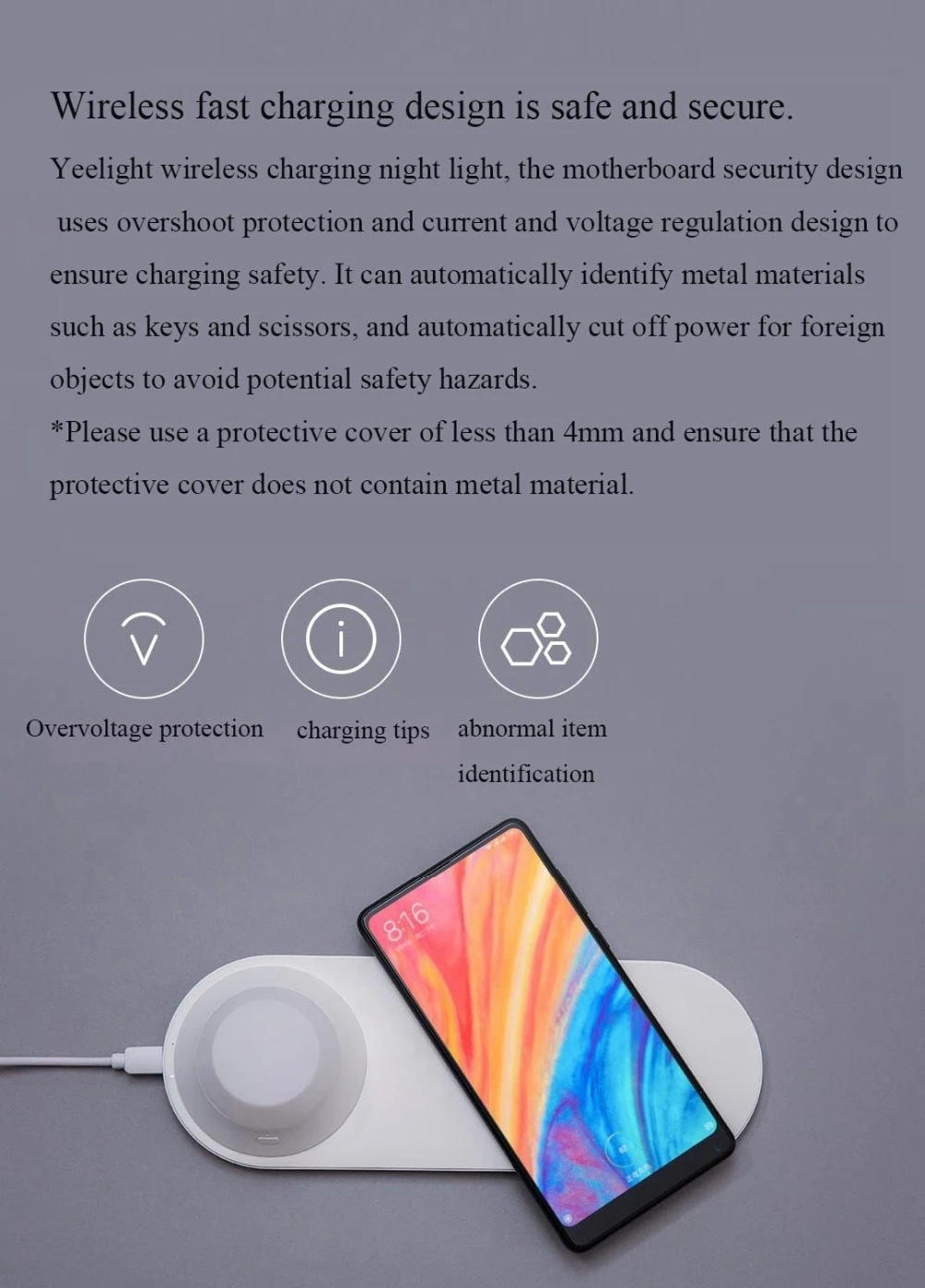 Xiaomi Yee светильник, беспроводное зарядное устройство со светодиодной подсветкой, Ночной светильник, магнитная притяжение, быстрая зарядка для Iphone, samsung, huawei, Xiaomi