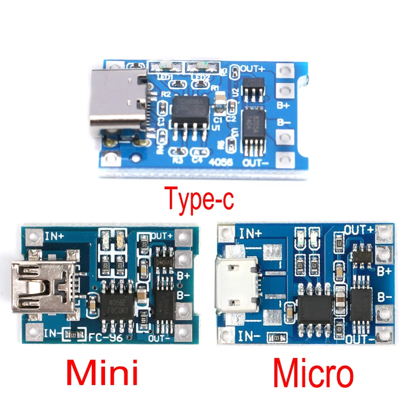 

5V 1A Micro USB 18650 type-c Lithium Battery Charging Board Charger Module+Protection Dual Functions TP4056 18650