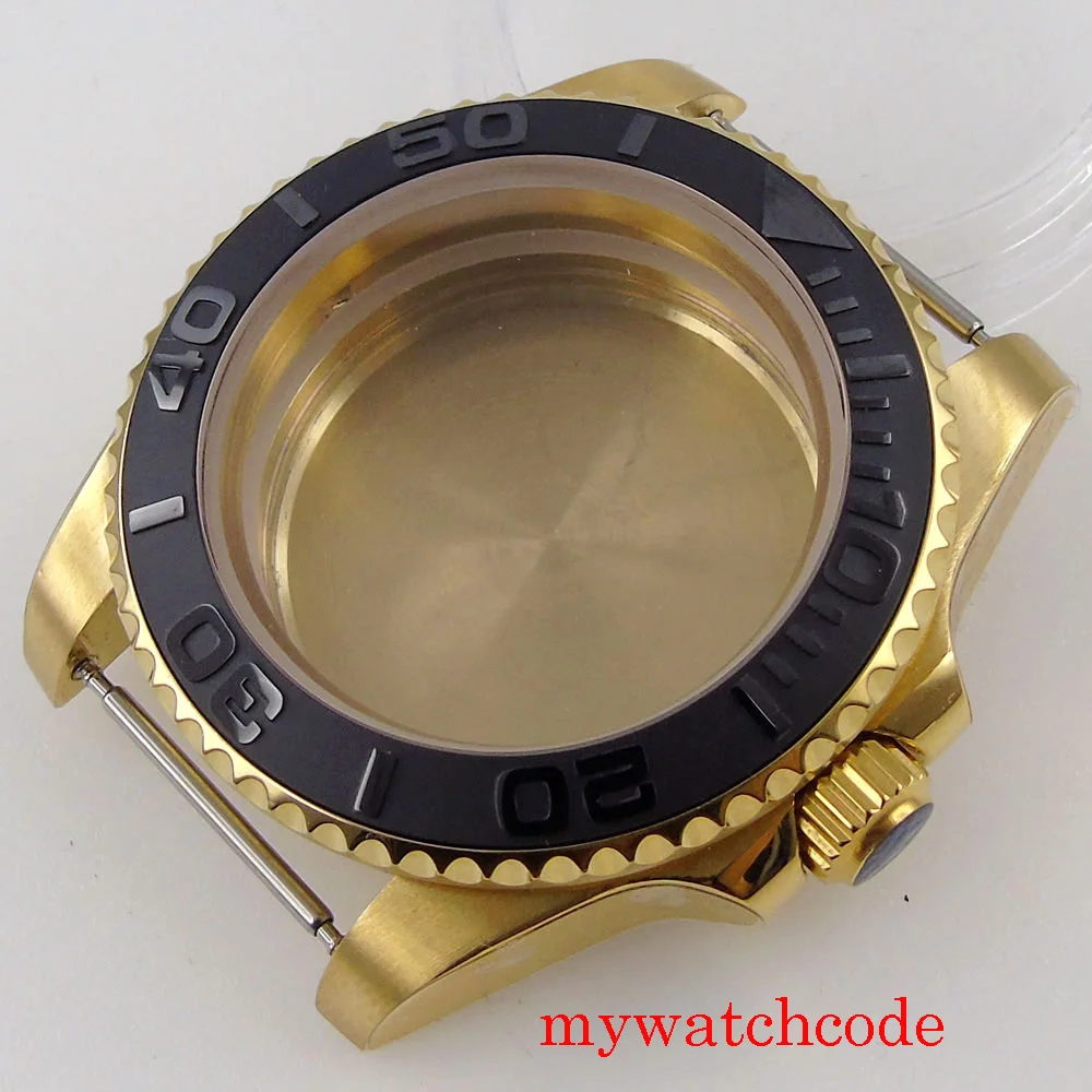 

Bliger 40MM Gold Plated Watch Case For NH35 NH36 Movement Domed Glass Rotating Bezel Screw Down Crown Wristwatch Parts