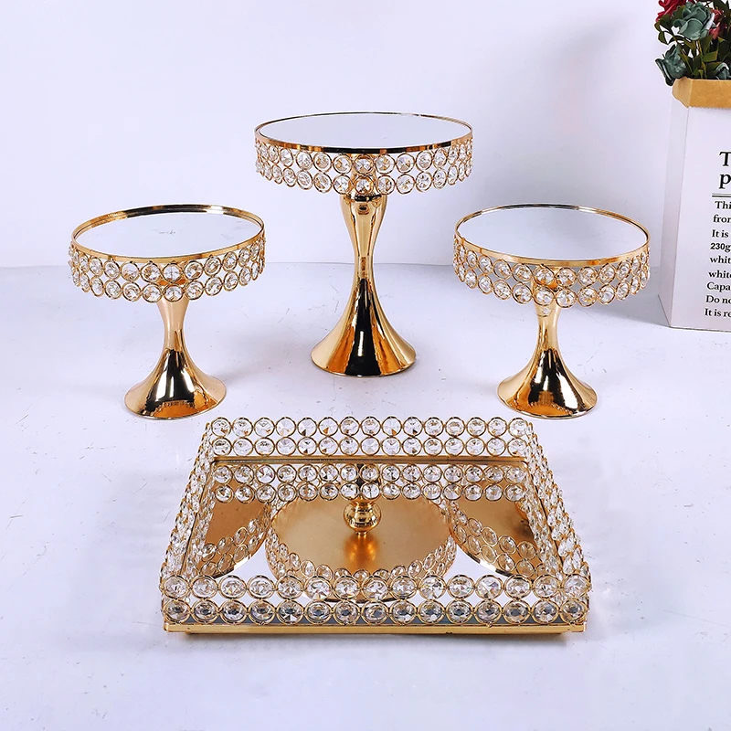 Crystal Metal Cake Stand Set Acrylic Mirror Cupcake Decorations Dessert Pedestal Wedding Party Display Tray | Дом и сад