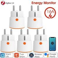 tuya smart zigbee plug 16a eu outlet 3680w power monitor timer meter compatiable with alexa zigbee2mqtt home assistant tuya hub