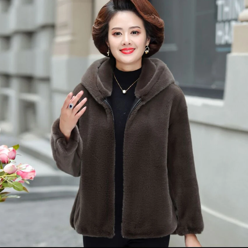 

Fall/Winter Women's New Fashion Short Faux Fur Loose Large Size Fur Coat S-9XL
