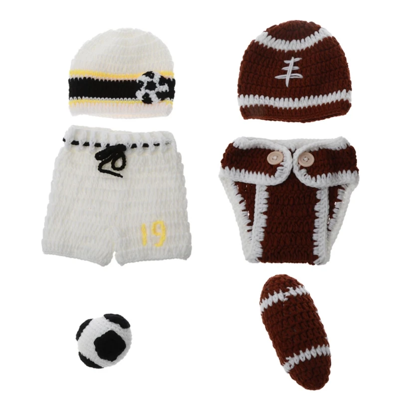 

New 2020 Newborn Photography Props Suit Knitted Hat Doll Infant Photo Shooting Clothes Sports Style Outfits