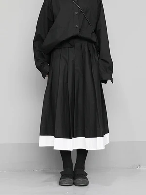 Маленькая черная и белая юбка в стиле пэчворк весна 2020 длинная трапециевидной