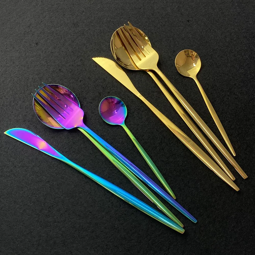 Набор золотых столовых приборов 18/10 нержавеющая сталь набор посуды 16 шт кухонный