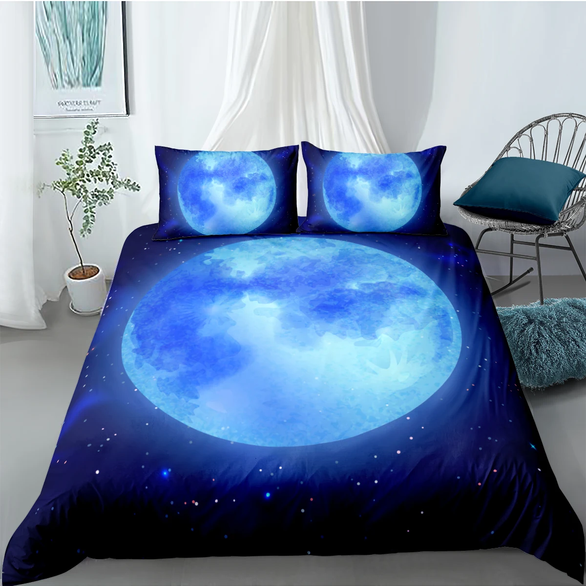 

3D Blue Duvet Cover Sets Modern Comforter Cases Pillow Sham King Queen Super King Twin Double Size 203*230cm Universe Beddings