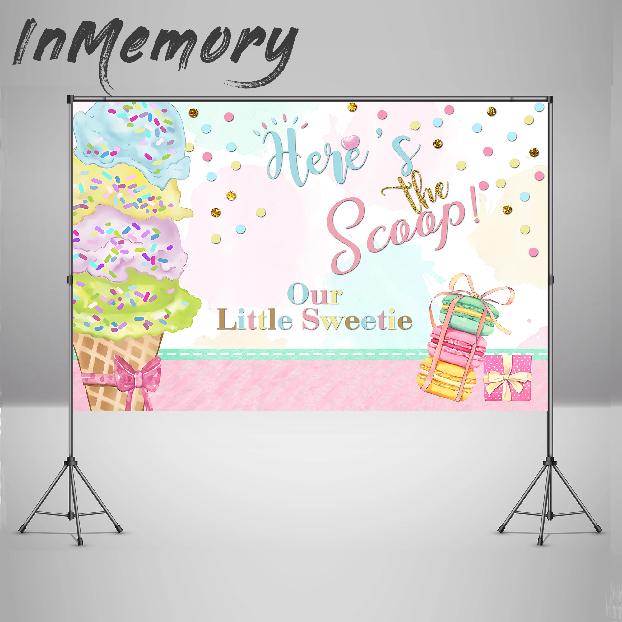 Custom Ice cream party photography background for kids Macaron cookies candy sweet girl birthday cake table banner newborn | Электроника