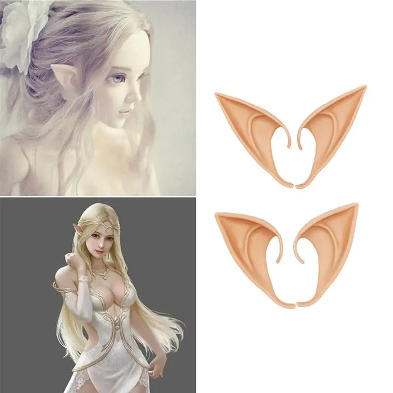 

4 Pc of Elf Ears Cosplay Accessories Halloween Party Latex Soft Pointed Fake Tips Ear