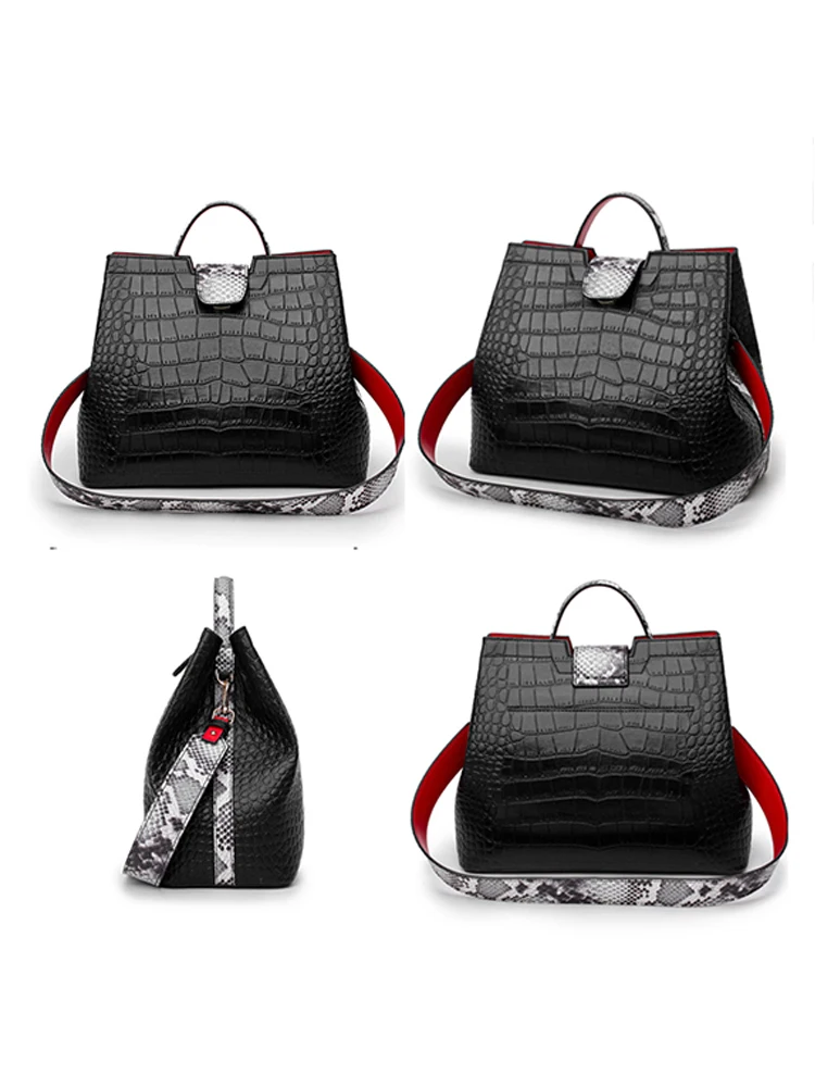 Luxury Crocodile Women Handbag Snakeskin Wide Shoulder Strap Bucket Bag Designer Shoulder Bag Buckle High Capacity Totes