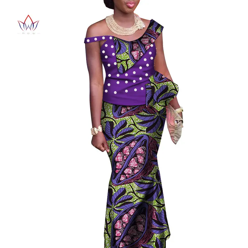 Traditional Clothing For Women Ruffles Top And Skirt Ankle-length Vintage Set Print 2 Piece Plus Size African Dashiki WY3494