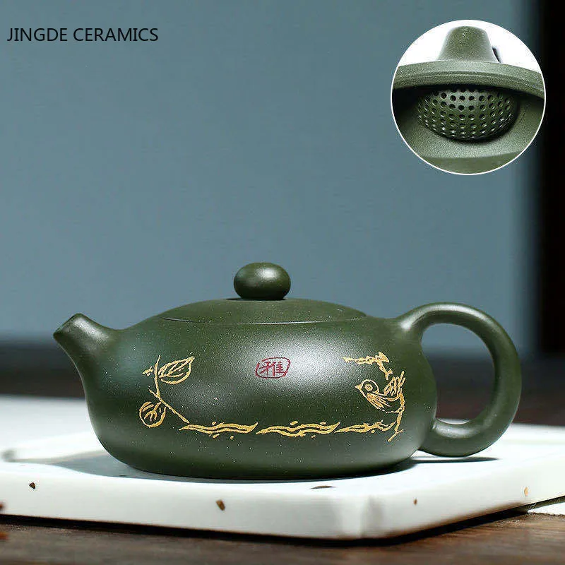 

Raw Ore Green Mud Purple Clay Xishi Teapots Beauty Kettle Authentic Yixing Tea Pots Handmade Hand Painted Teaware 200ml