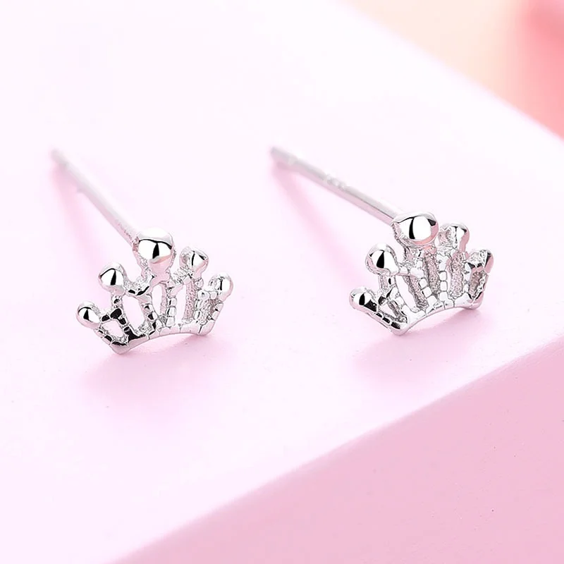 

Silver Plated New Simple Small Crown Earrings Korean Personality Design Women Earring Exquisite Ladies Cocktail Party Jewelry