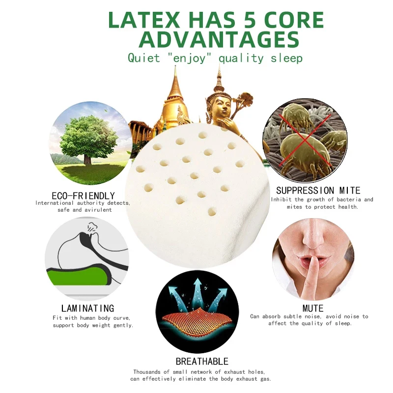 

Massaging 100% Natural Bedding Thailand Pillow Ventilated Resilient Latex Soft Foam Pillow & Cover Comfort Bed Sleep Support