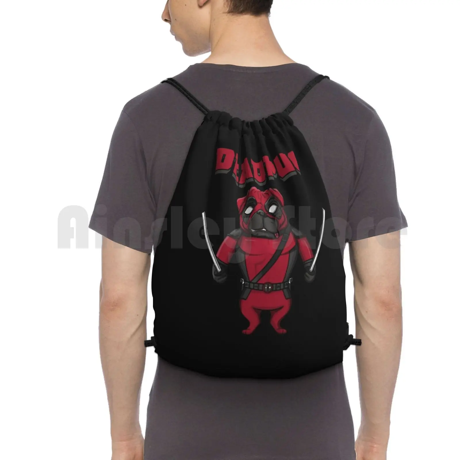 

Deadpug Backpack Drawstring Bags Gym Bag Waterproof Comic Superhero