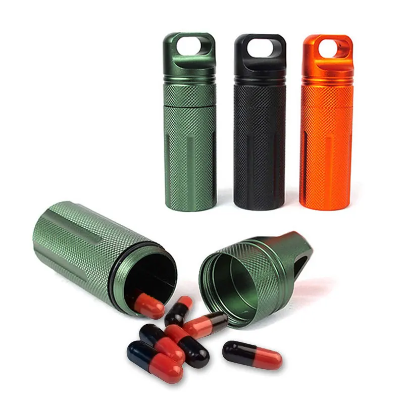 

1pcs outdoor survival aluminum alloy fully sealed waterproof warehouse EDC waterproof tank pointed storage box medicine bottle