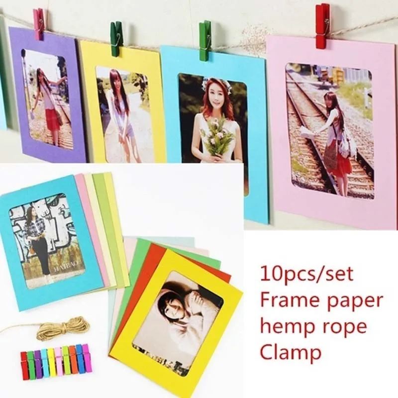 10PCs/set DIY Pink Blue Paper Frame with Clips and 2M Rope 6 Inch Wall Picture Hanging Photo Album Home Decorations | Дом и сад