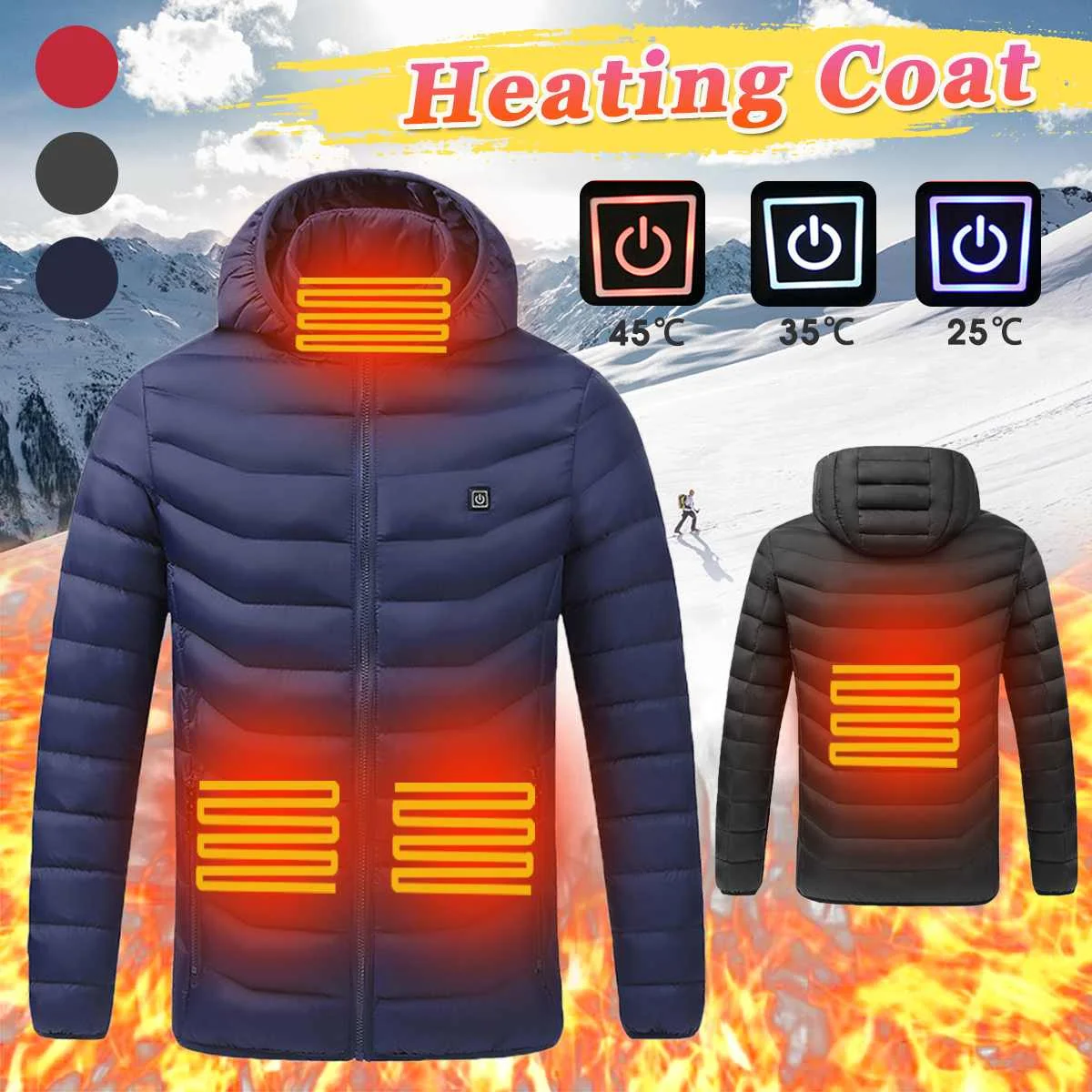 

Unisex USB Heated jacket Vest Hooded Electric Heating Jacket Down Cotton Coat Winter Thermal Clothes for Ski Hiking Climbing