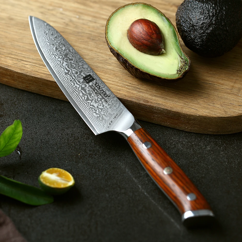 

5" Inch Utility Knife Japanese Vg10 Damascus Steel Kitchen Knife Professional Paring Fruit Peeling Knives Rosewood Handle
