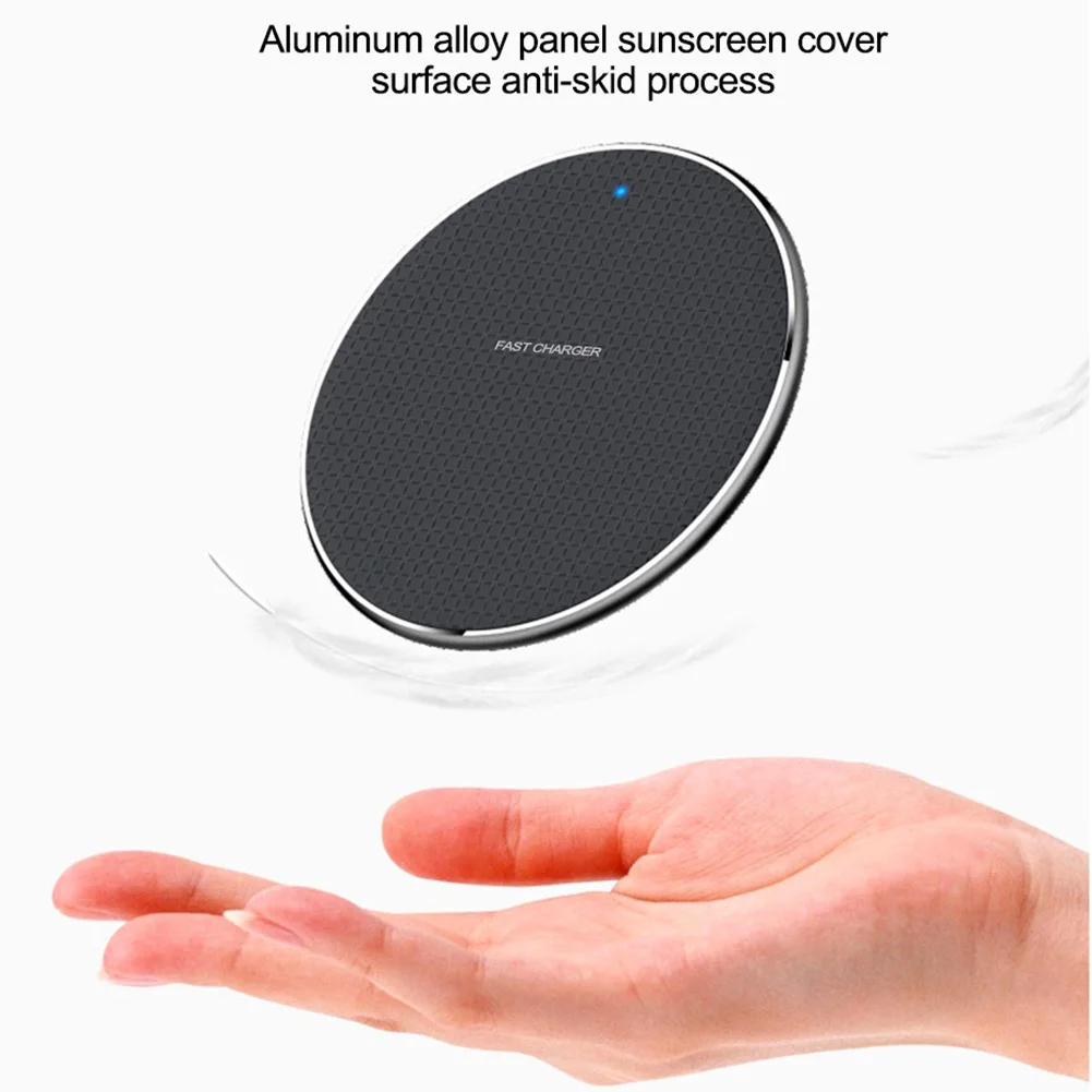 

10W Aluminium Alloy Round Qi Wireless Charger Pad for iPhone 11 Pro max Xs XR 8 Plus for Samsung S8 NOTE9 10 PLUS Fast Charger
