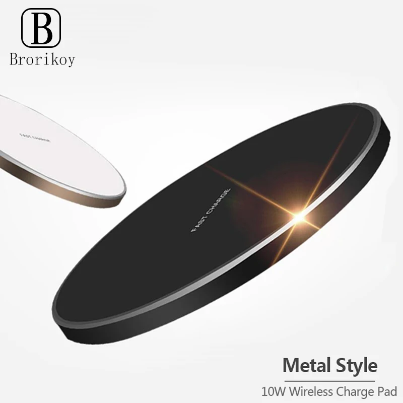 10W Wireless Charger Ultra-thin Metal Pad Qi Fast Charging LED Breathing Light for iPhone 11 Samsung Xiaomi | Мобильные телефоны и