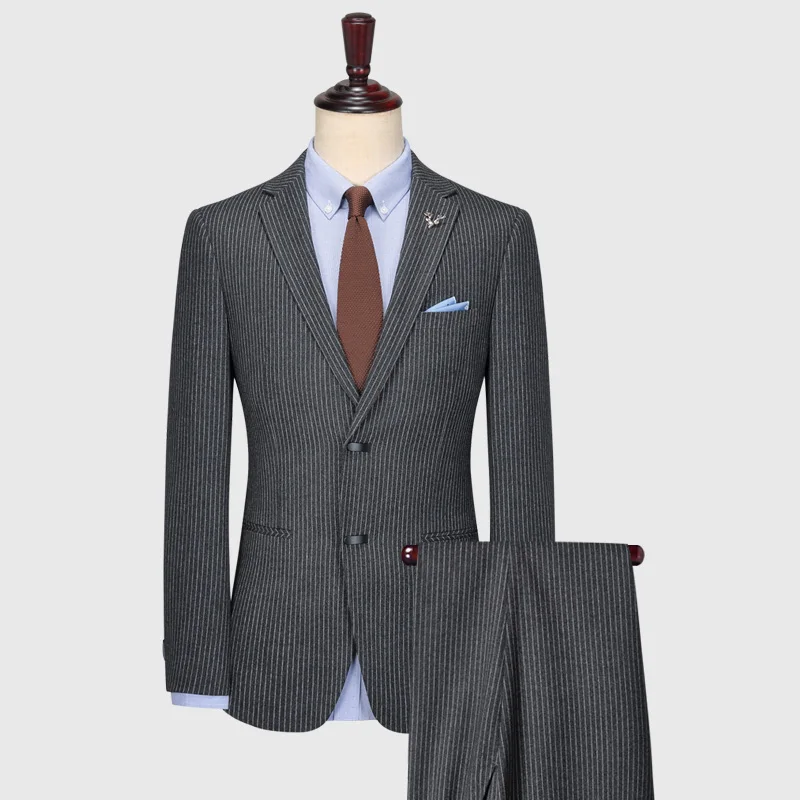 

(Пиджак + брюки) серые мужские костюмы в полоску Одежда для жениха Свадебные костюмы из 2 предметов Женихи мужчины Лучший человек формальный ...