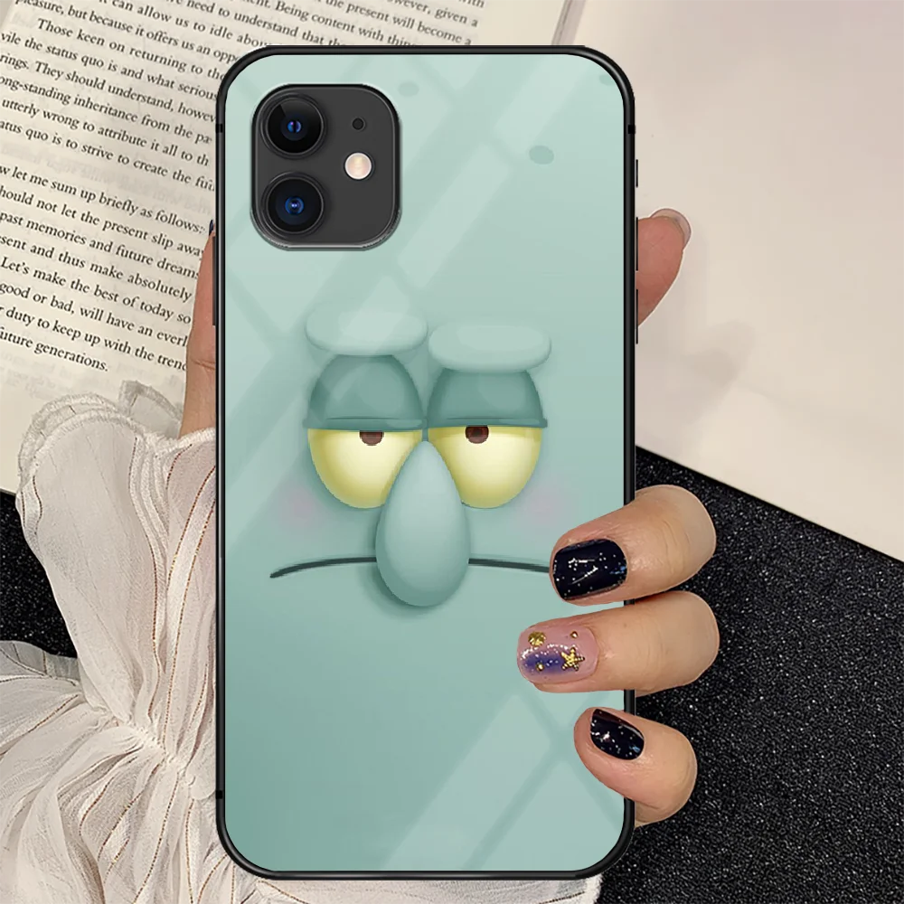 

Cartoon SpongeBobs Cute Phone Tempered Glass Case Cover For IPhone 6 6S 7 8 11 12 X Xr Xs Se 2020 Pro Max Plus Mini Silicone