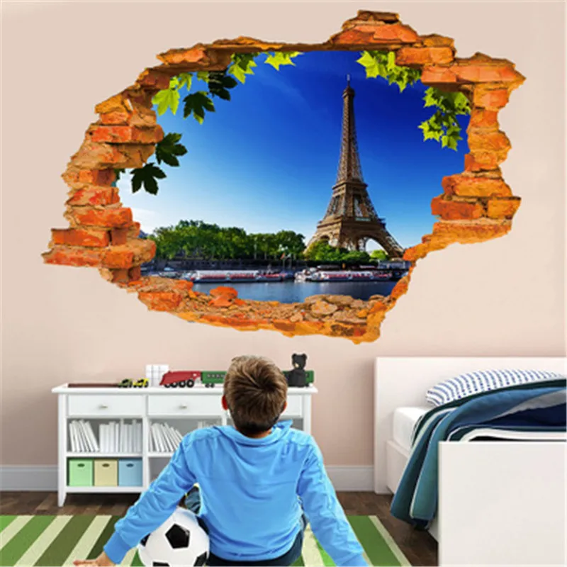 3D вид Эйфелева башня настенный стикер с пейзажем домашний декор Детская комната