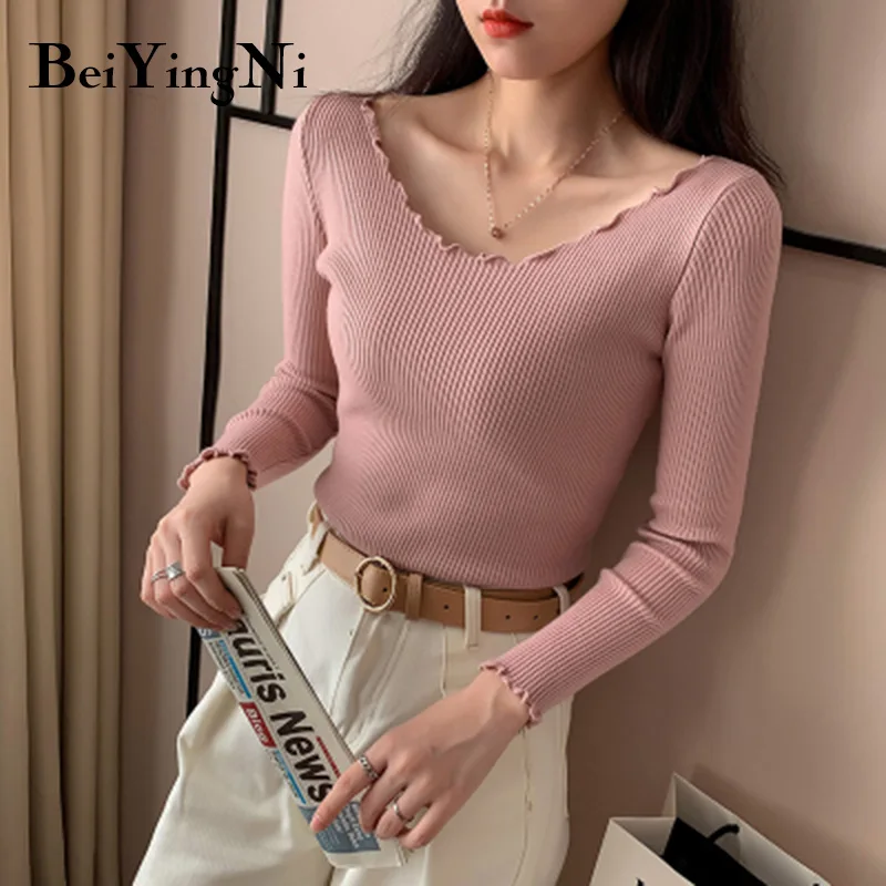 

Beiyingni Autumn Sweater for Woman Knit Skinny Leisure Vintage Korean Black Pullover Female 2021 Winter Jumper Streetwear Tops