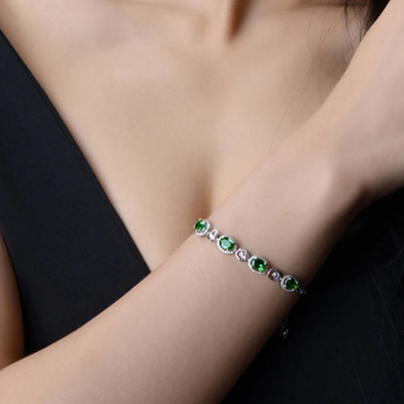 

Nasiya Women Bracelet Pave Setting Dazzing Olive Green Spinel Fine Jewelry 925 Sterling Silver Bracelets Anniversary Gift