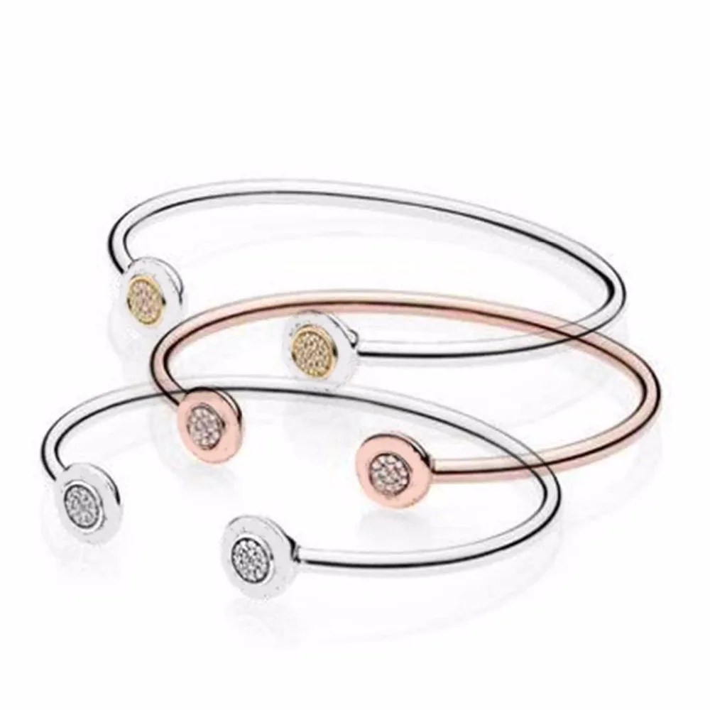 

New 100% 925 Sterling Silver Bracelet Silver/Gold/Rose Gold Signature Bangle Bracelet Fit European Charms Diy Jewelry
