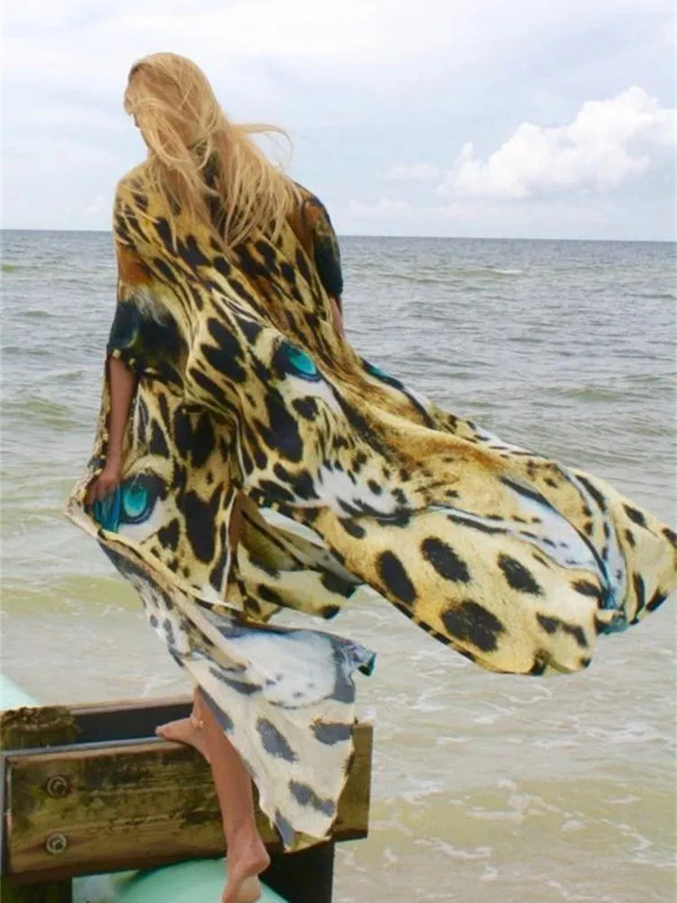 Накидки для бикини пикантное кимоно с принтом тигра 2021 пляжный халат купальник