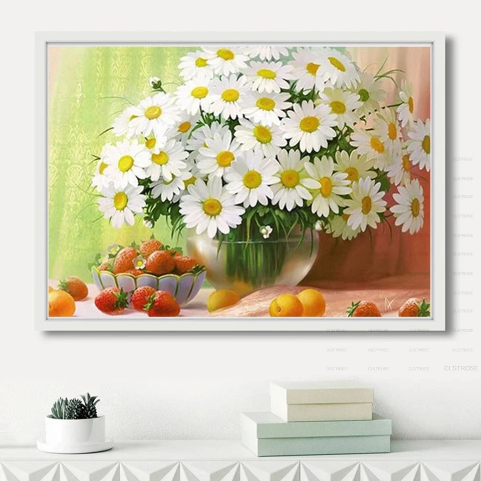 

Diamond Painting Diy 5D Southeast Asian Style Acrylic Grass On The Elegant White Chrysanthemum Pattern Square Diamond Round