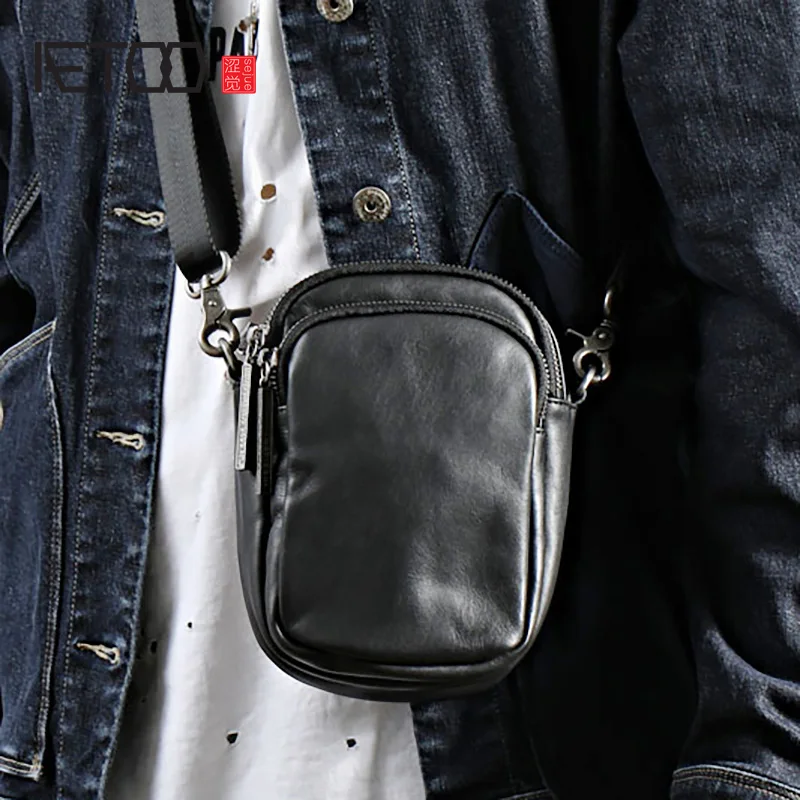 

Мужская косая сумка AETOO, кожаная сумка на одно плечо, многофункциональная Повседневная кожаная мужская сумка ручной работы