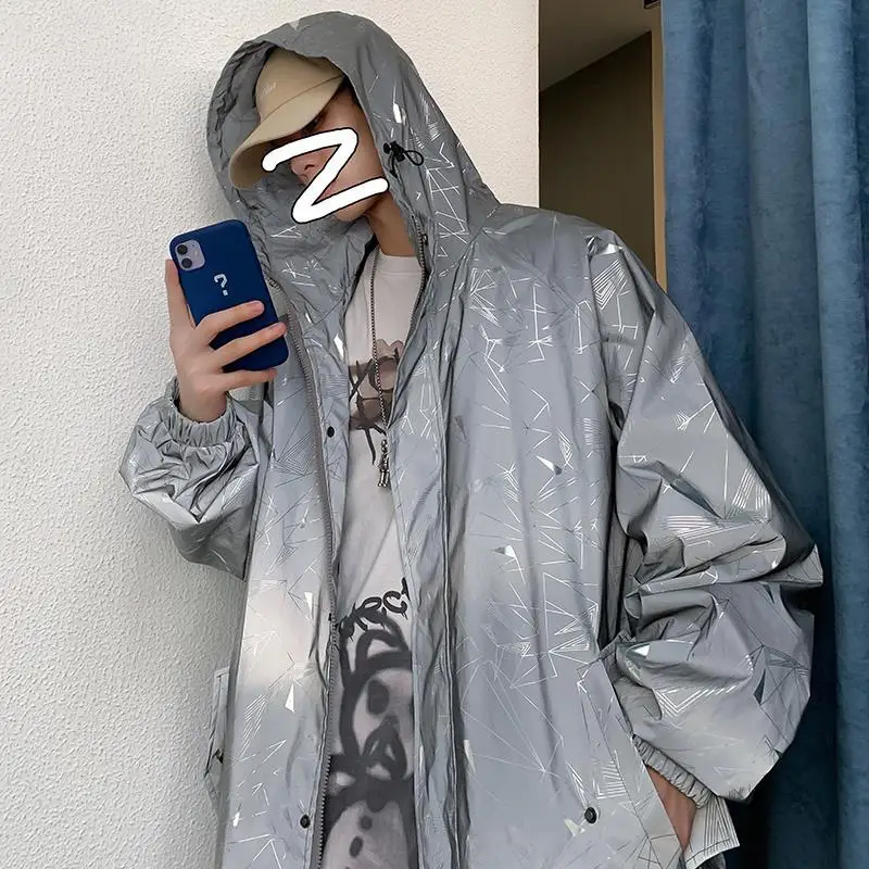 

Jacket men's jacket men's trend autumn new whole piece geometric reflective street jacket men's trend all-match Korean version