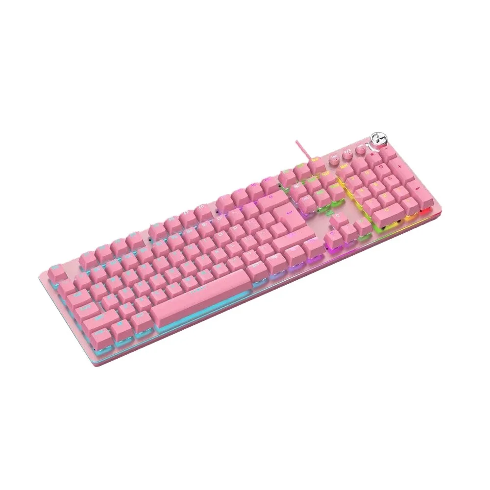 

Pink Real Mechanical Keyboard and Mouse Set with Blue Switch Cute Girls E-sports Gamer Computer Peripherals Keyboard