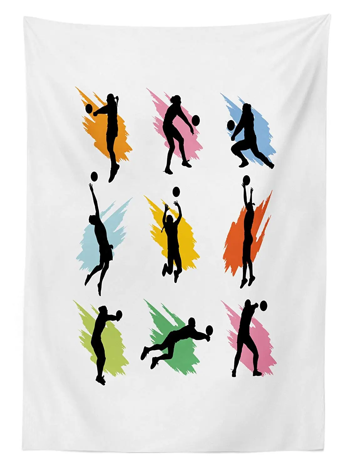 Волейбольная скатерть Спортивные Люди платья красочные мазки различные позиции